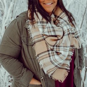 Blanket Scarf Oversized Square Plaid- Creamy Beige